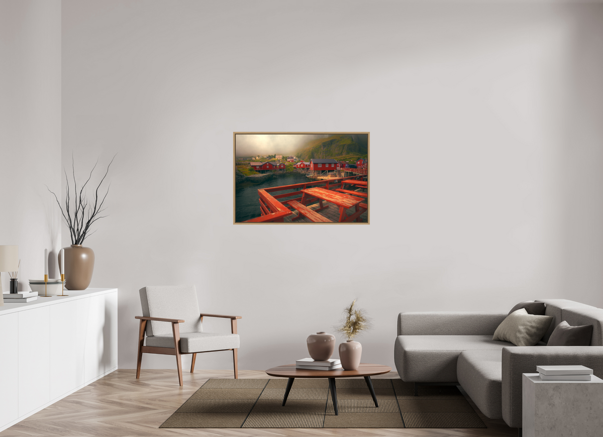 45 x 30″, L+XL Oak Floater Frame TABLE FOR TWO