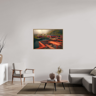 45 x 30″, L+XL Oak Floater Frame TABLE FOR TWO