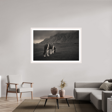 60 x 40″, Exhibition White Maple Frame + Border Unbothered