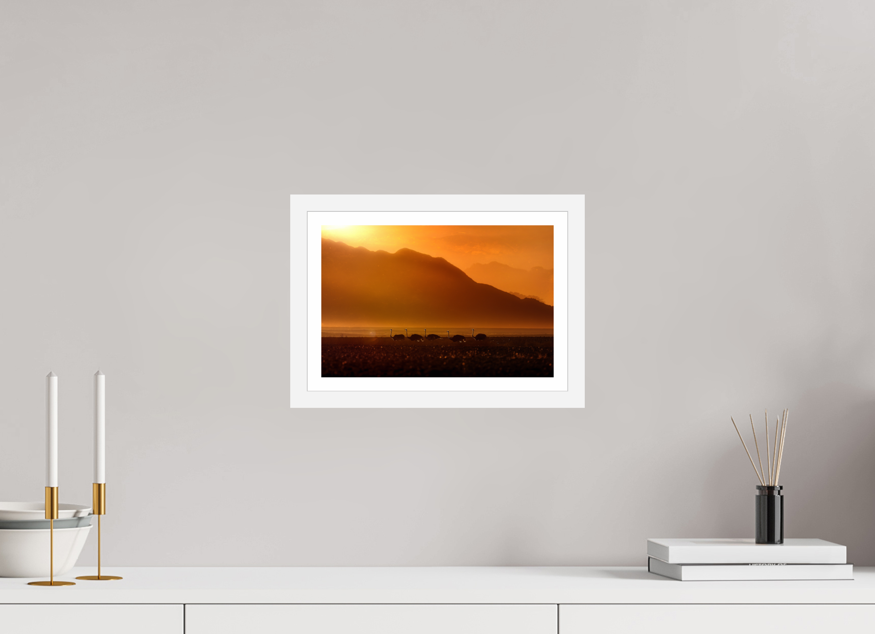 12 x 8″, S+M White Frame + Border PROCESSION OF LIGHT