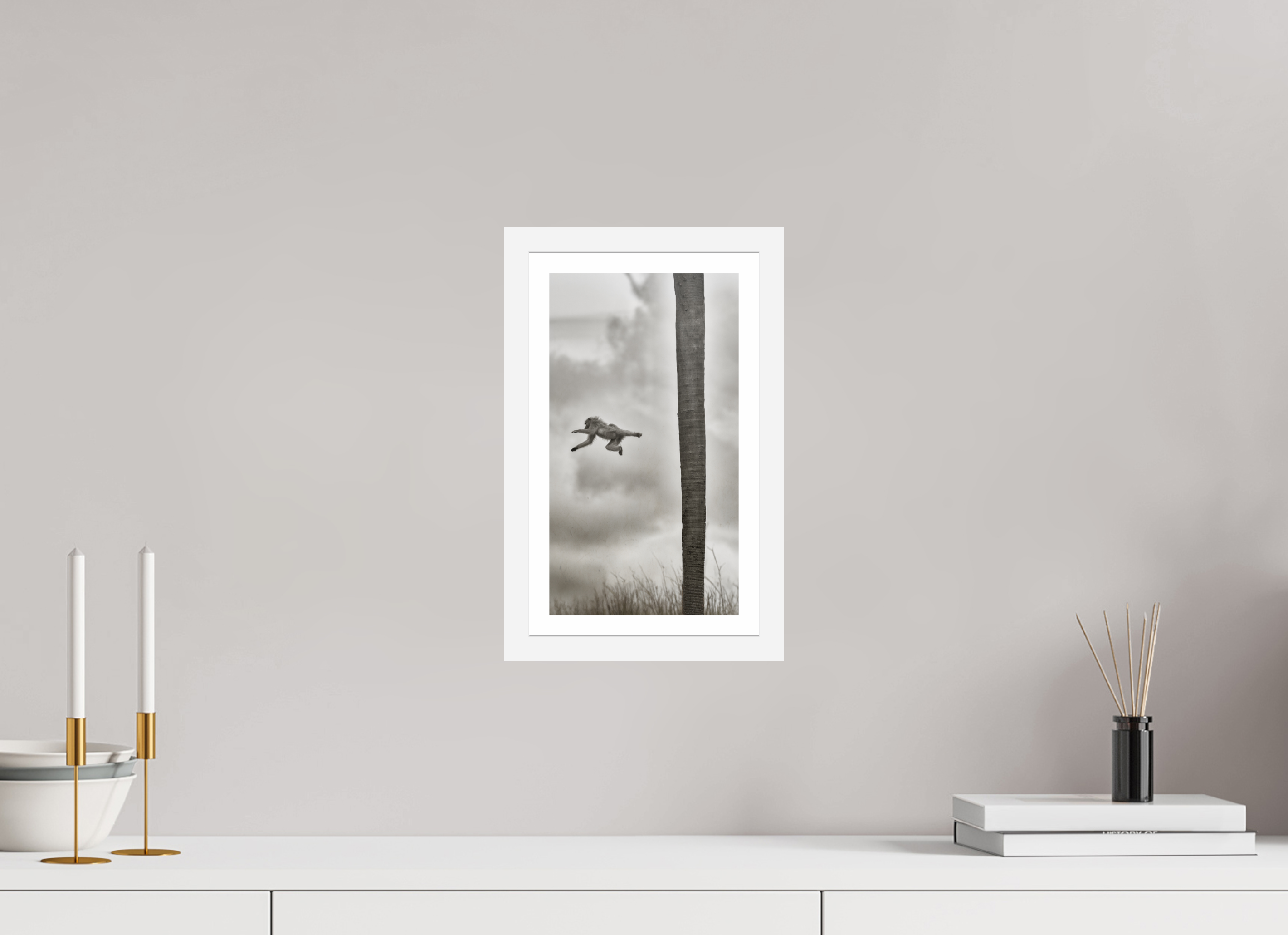 6.8 x 12″, S+M White Frame + Border Beyond The Branch