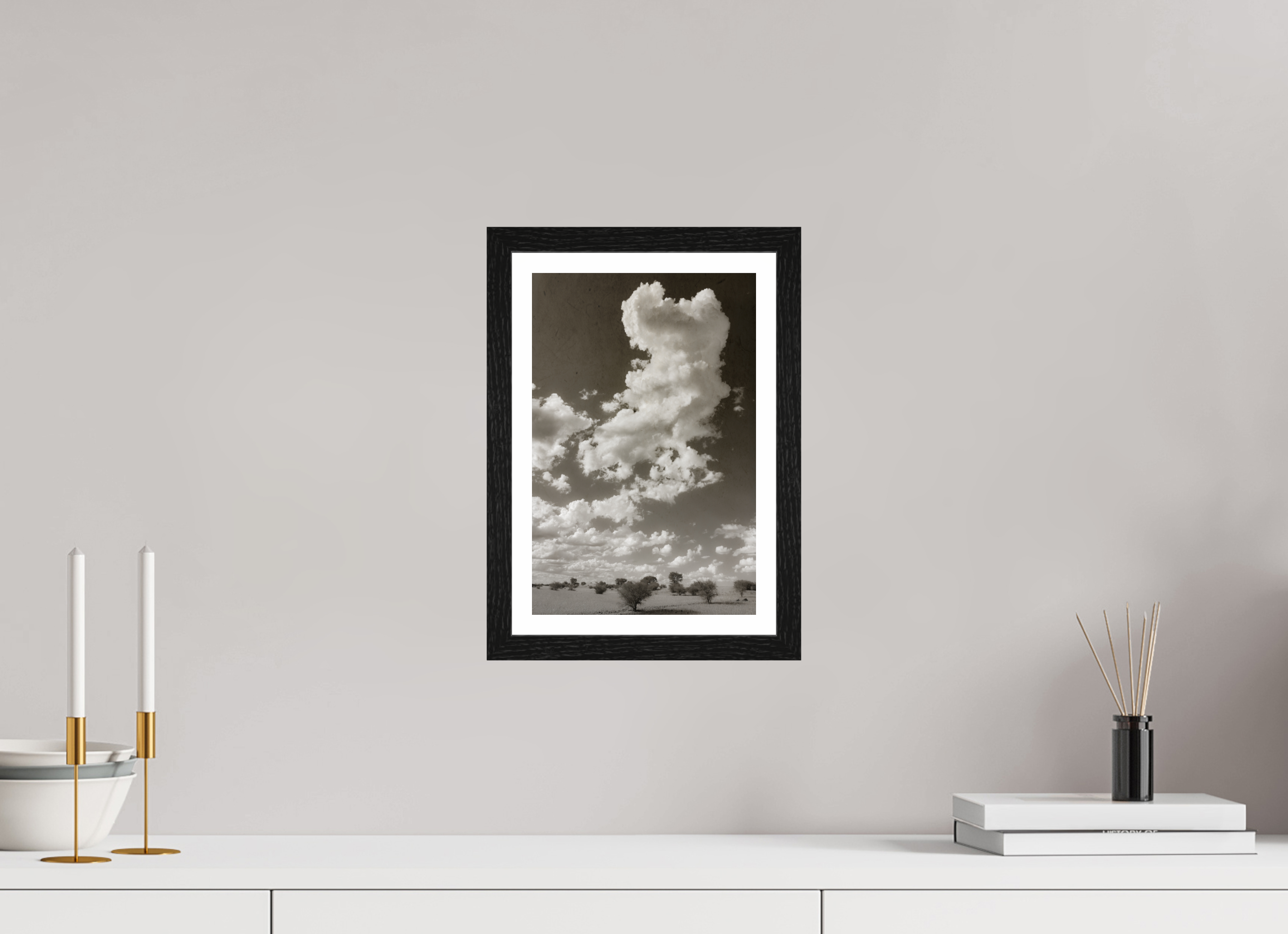 8 x 12″, S+M Black Frame + border SKY THOUGHTS