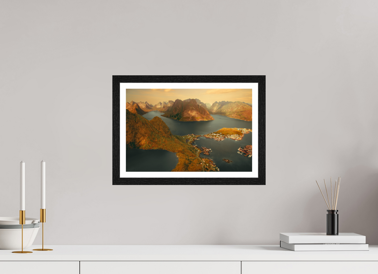 15 x 10″, S+M Black Frame + border VIEW FROM THE GODS