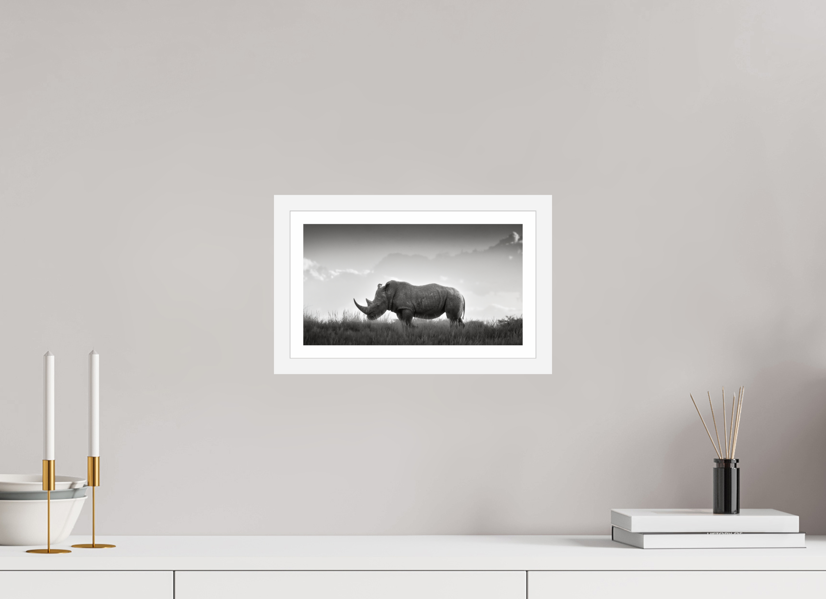 12 x 6.8″, S+M White Frame + Border ANCIENT GRAVITY