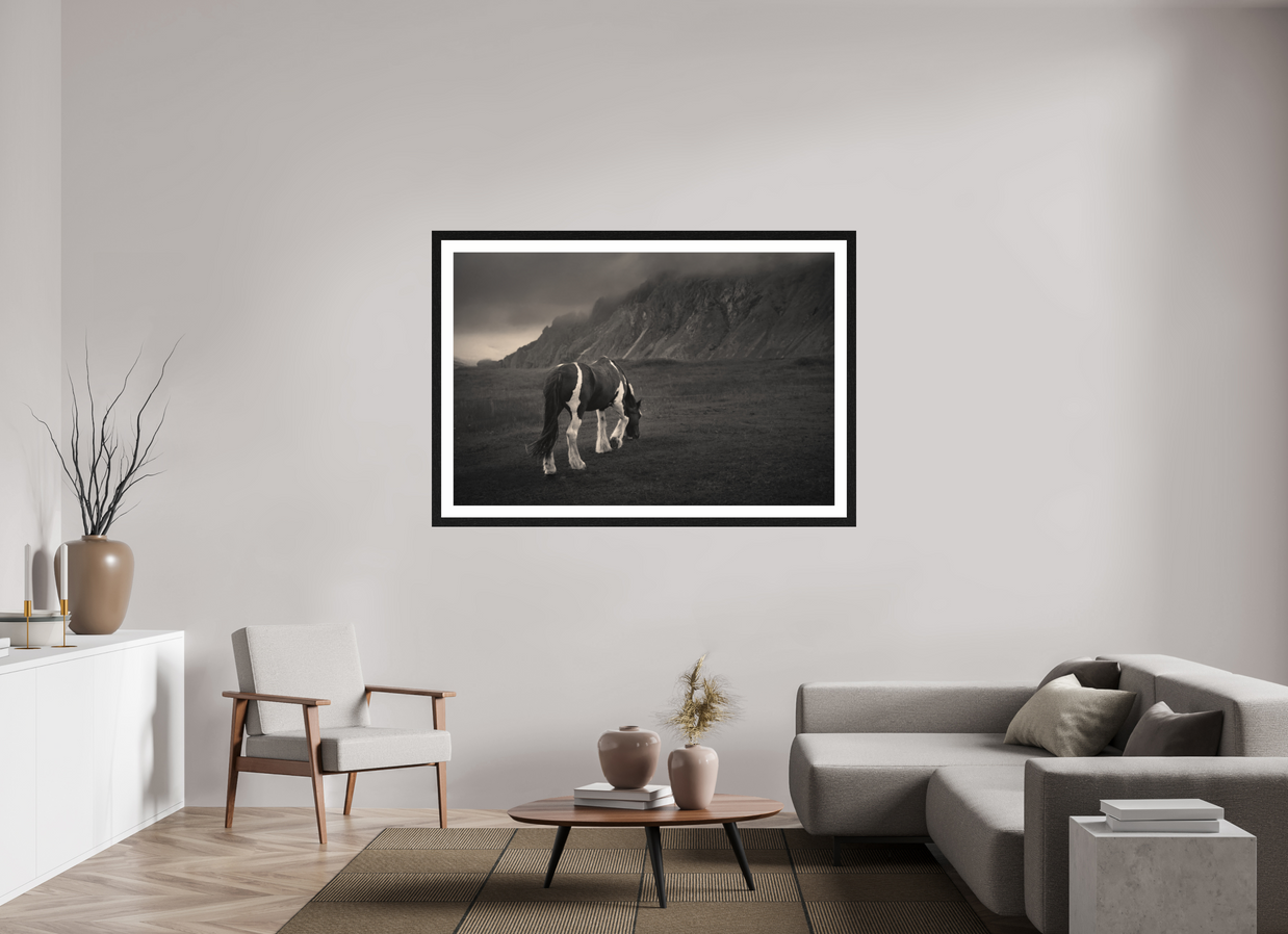 60 x 40″, Exhibition Black Frame + Border Unbothered