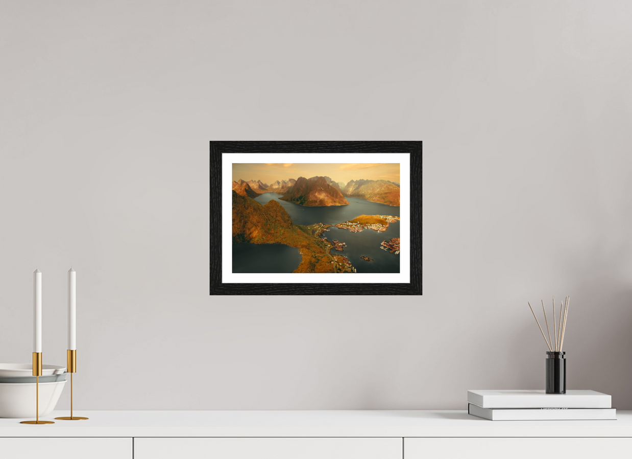 12 x 8″, S+M Black Frame + border VIEW FROM THE GODS
