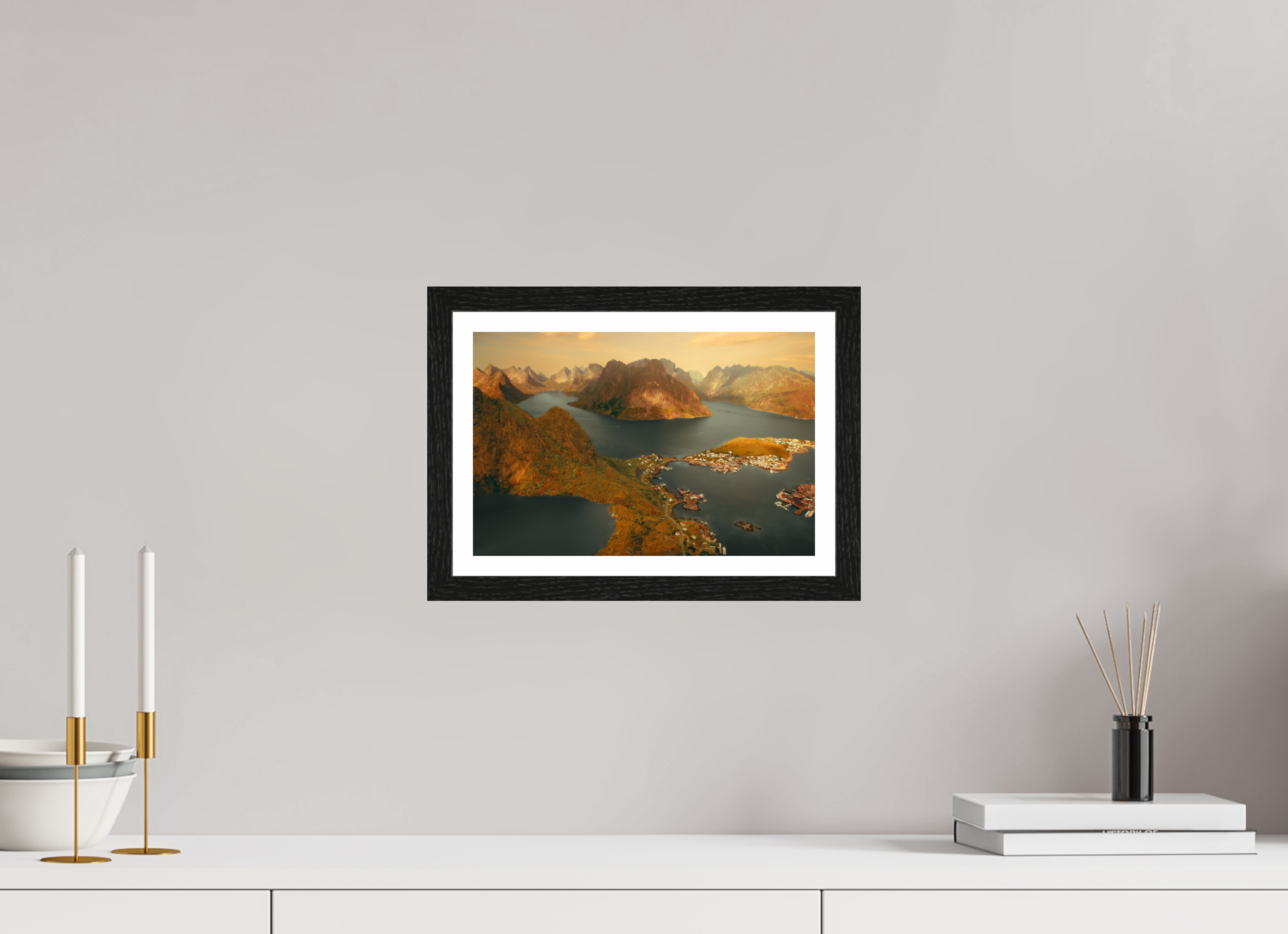 12 x 8″, S+M Black Frame + border VIEW FROM THE GODS