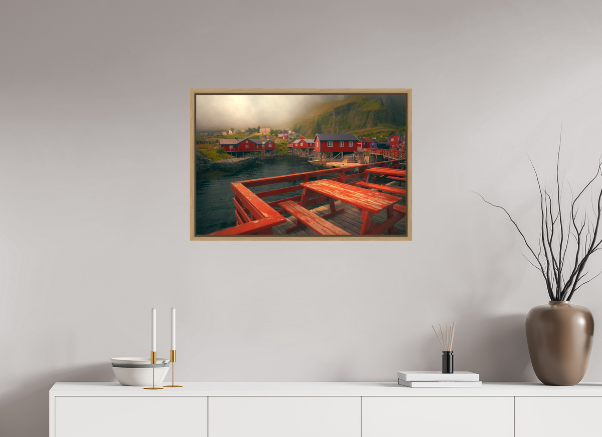 30 x 20″, L+XL Oak Floater Frame TABLE FOR TWO