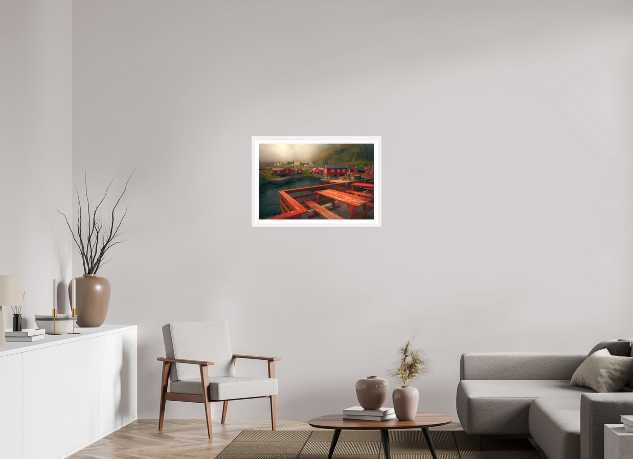 30 x 20″, L+XL White Frame + Border TABLE FOR TWO