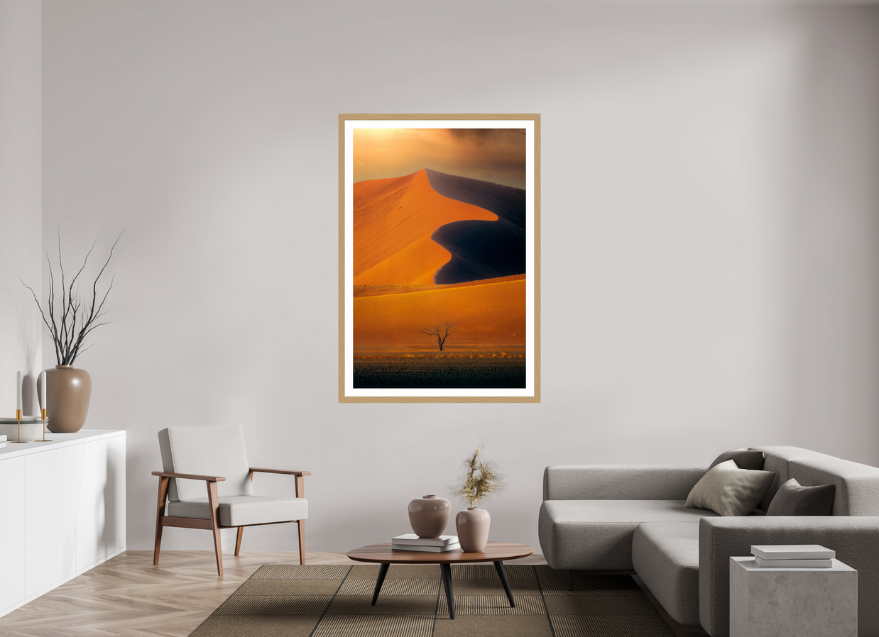 40 x 60″, Exhibition Oak Frame + Border NO PROMISE OF DIRECTION