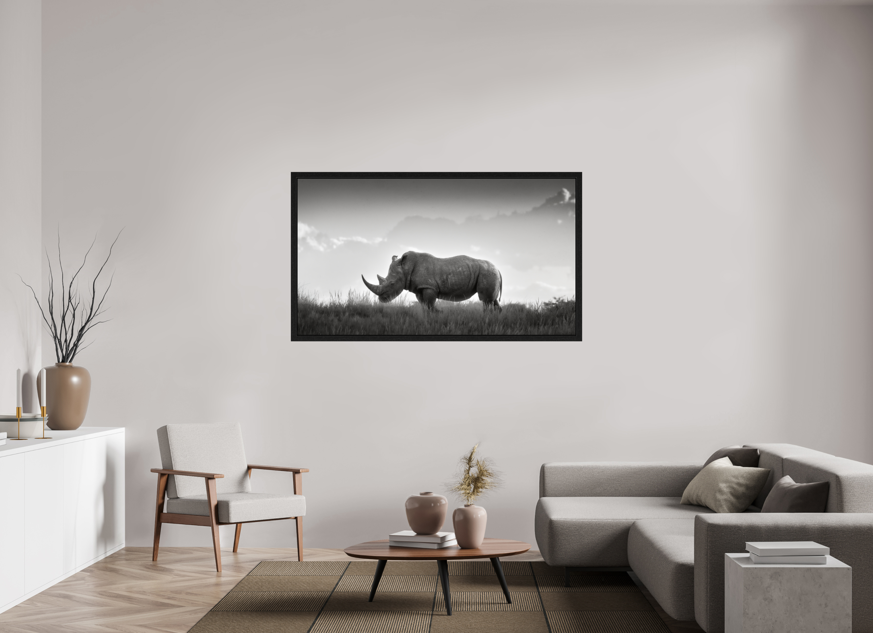 64 x 36″, Exhibition Black Floater Frame ANCIENT GRAVITY