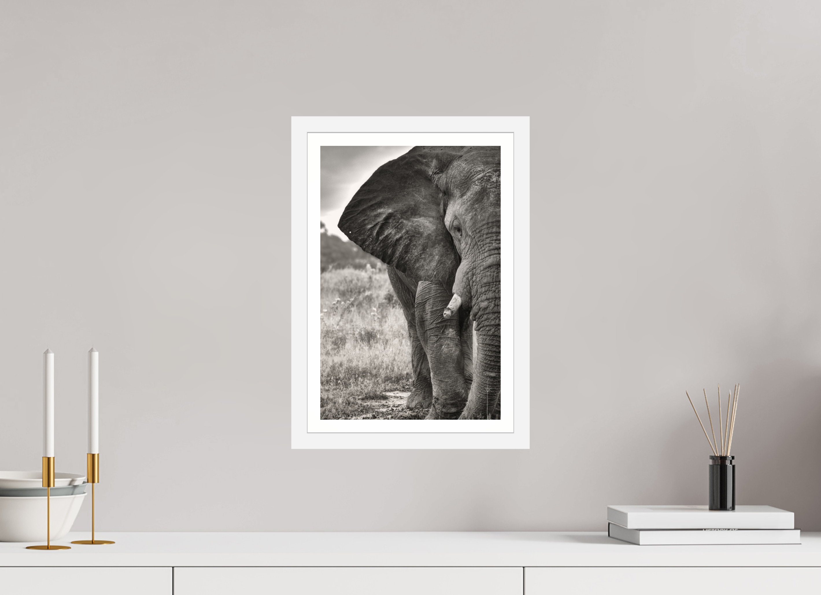 10 x 15″, S+M White Frame + Border BURDEN OF A TITAN