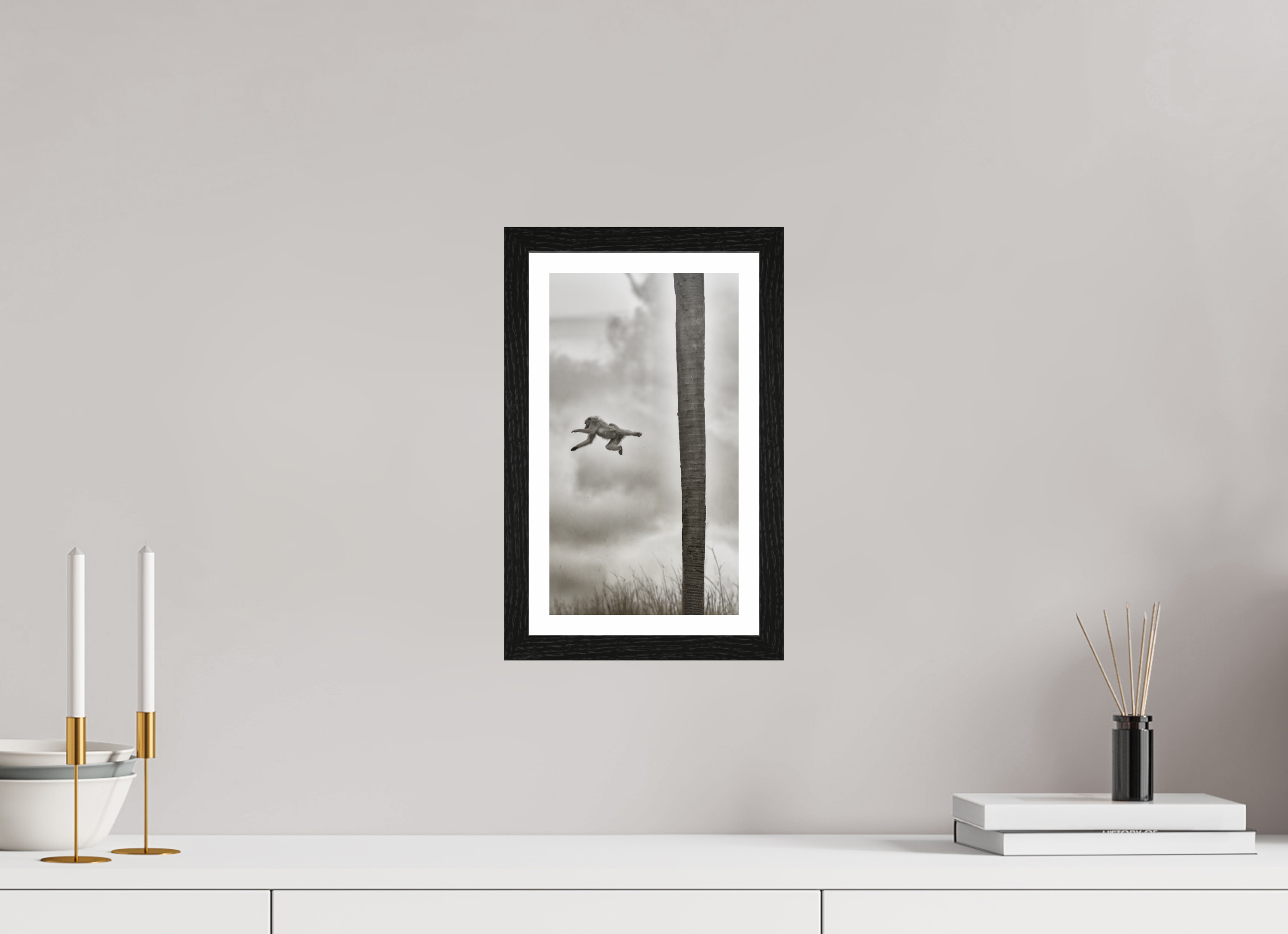 6.8 x 12″, S+M Black Frame + border Beyond The Branch