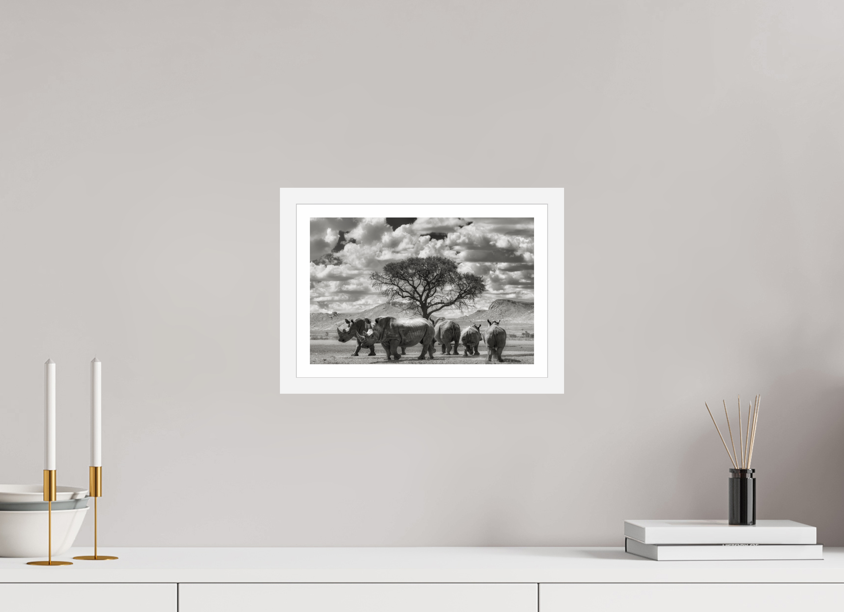12 x 8″, S+M White Frame + Border PERFECTLY STILL
