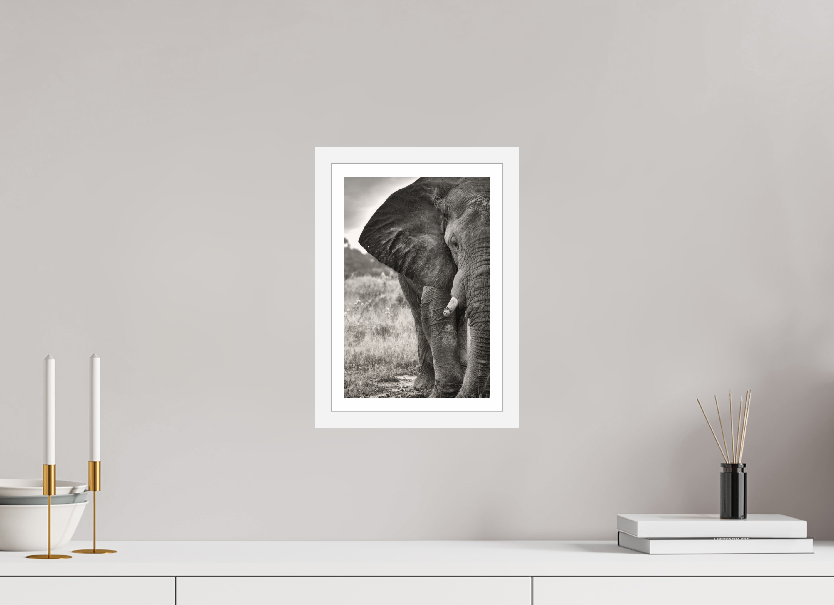 8 x 12″, S+M White Frame + Border BURDEN OF A TITAN