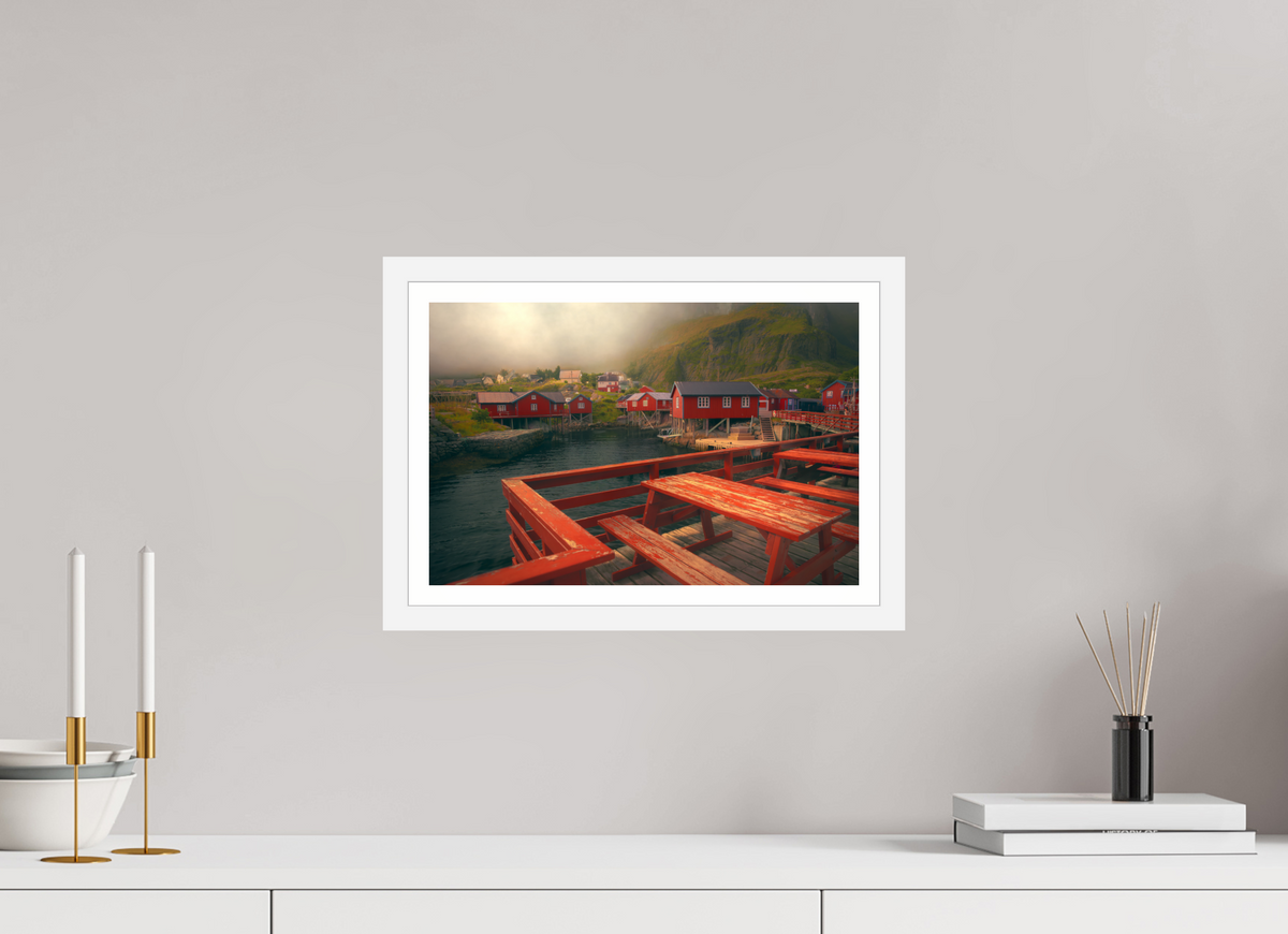 15 x 10″, S+M White Frame + Border TABLE FOR TWO