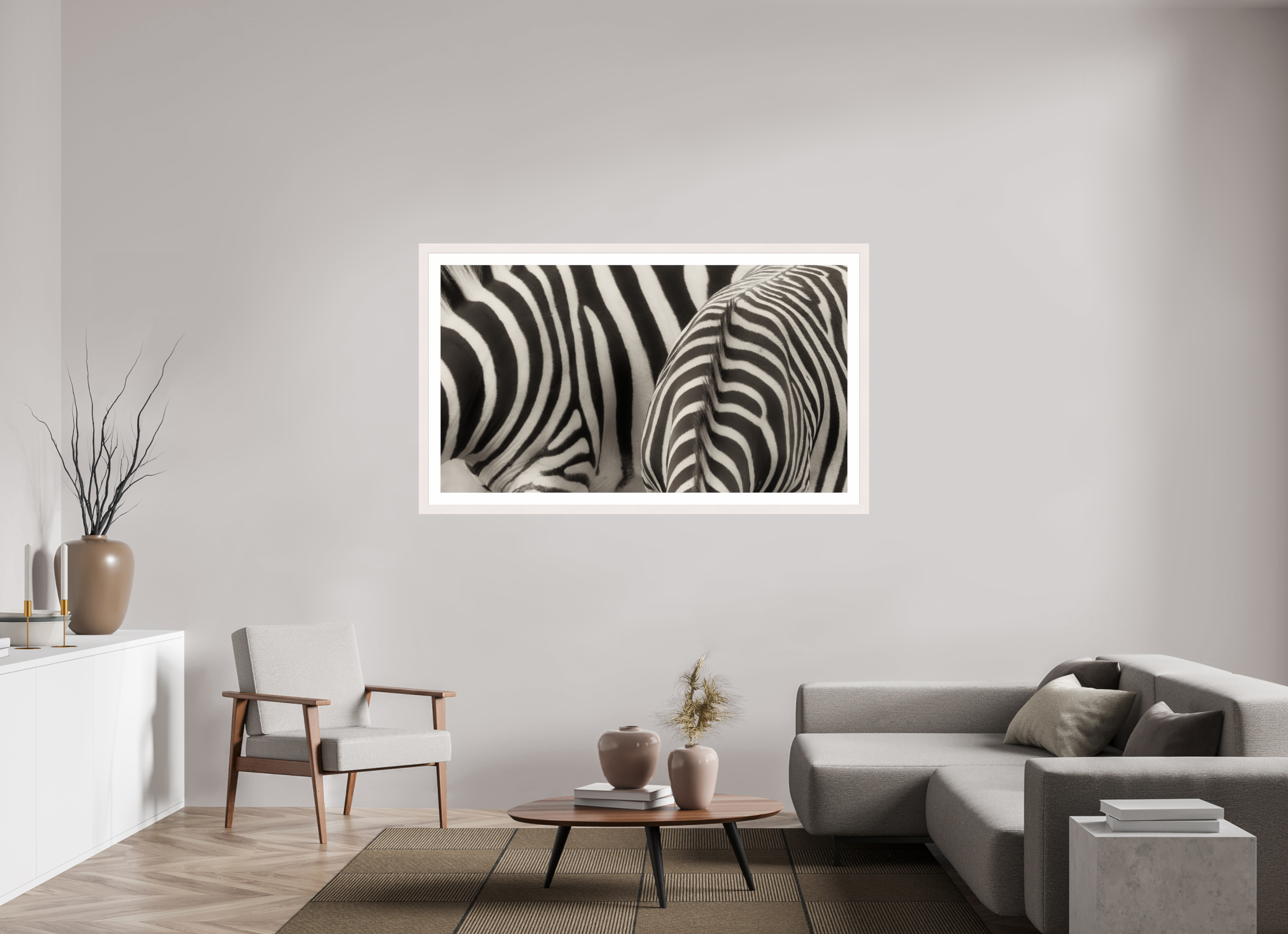 64 x 36″, Exhibition White Maple Frame + Border NOT THE SAME