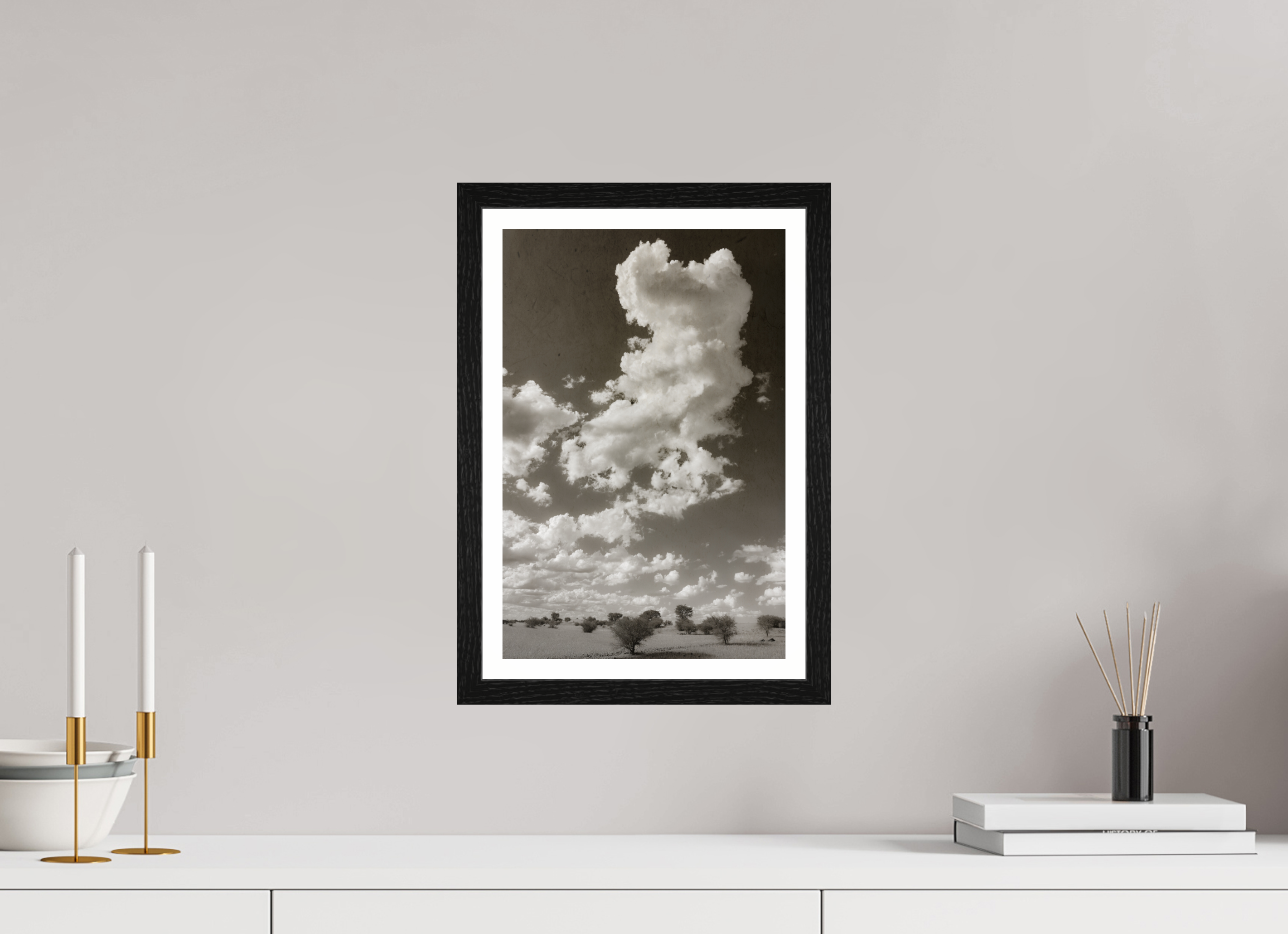 10 x 15″, S+M Black Frame + border SKY THOUGHTS