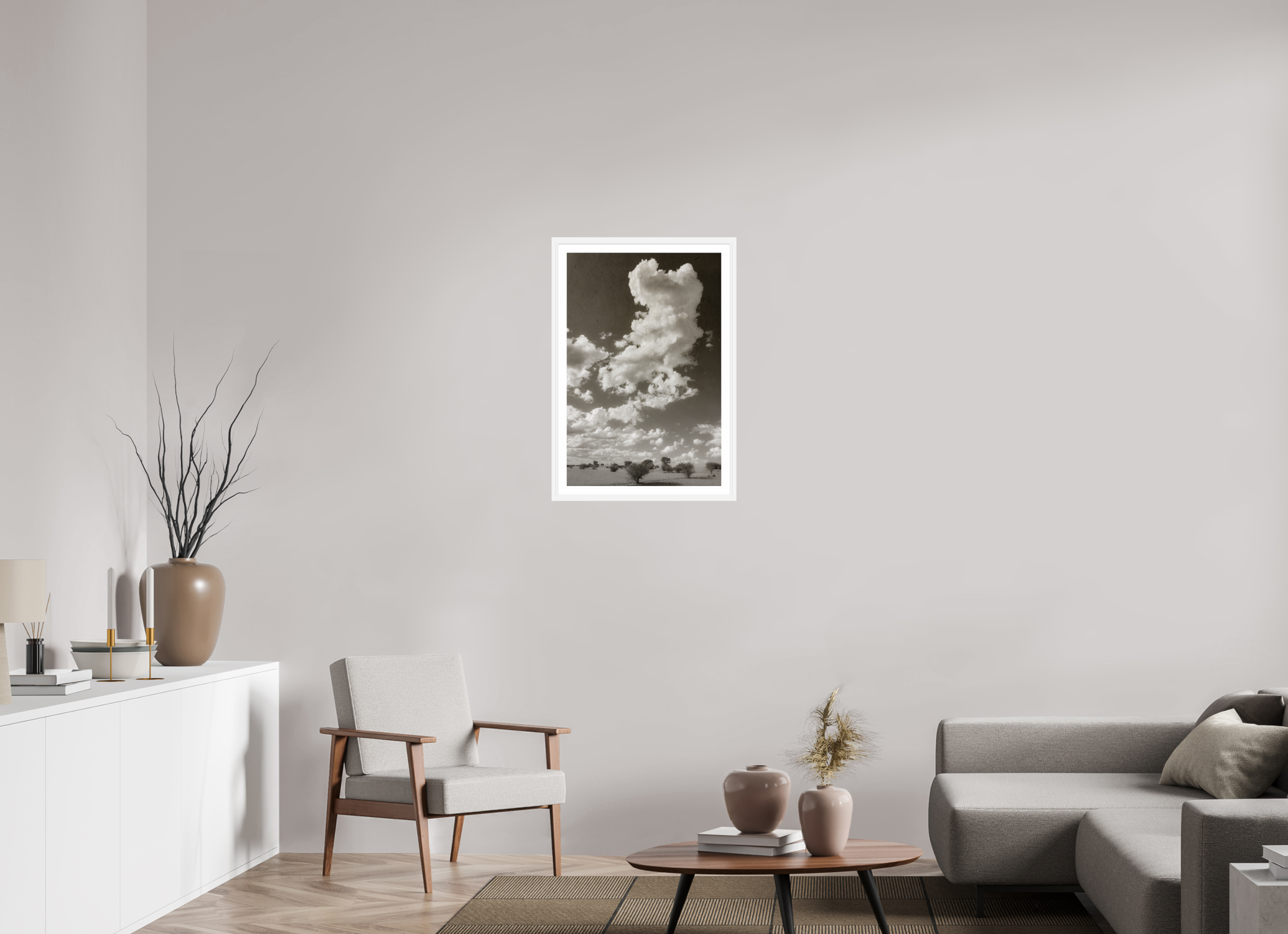 20 x 30″, L+XL White Frame + Border SKY THOUGHTS