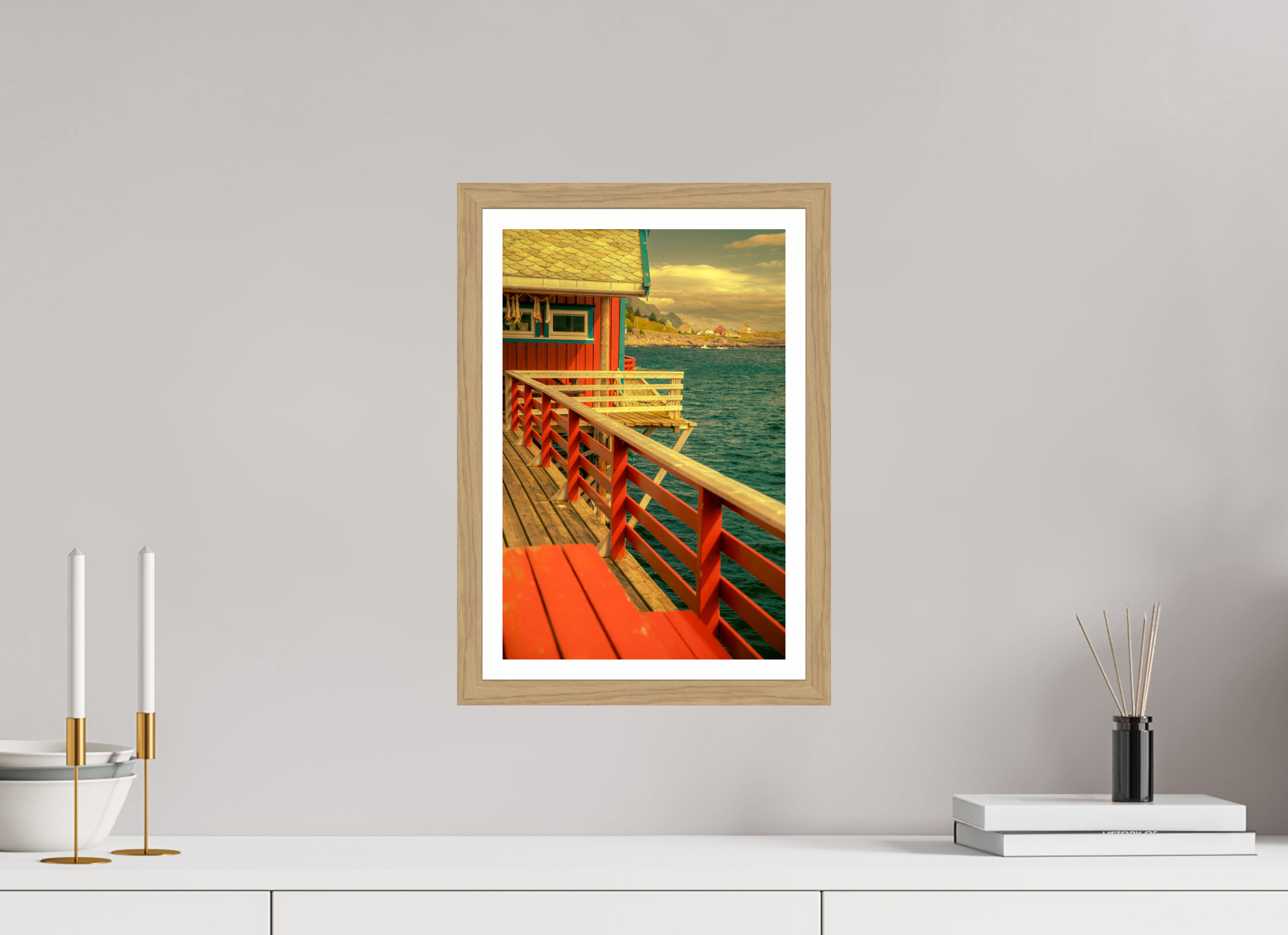 10 x 15″, S+M Oak Frame + Border GONE FISHING