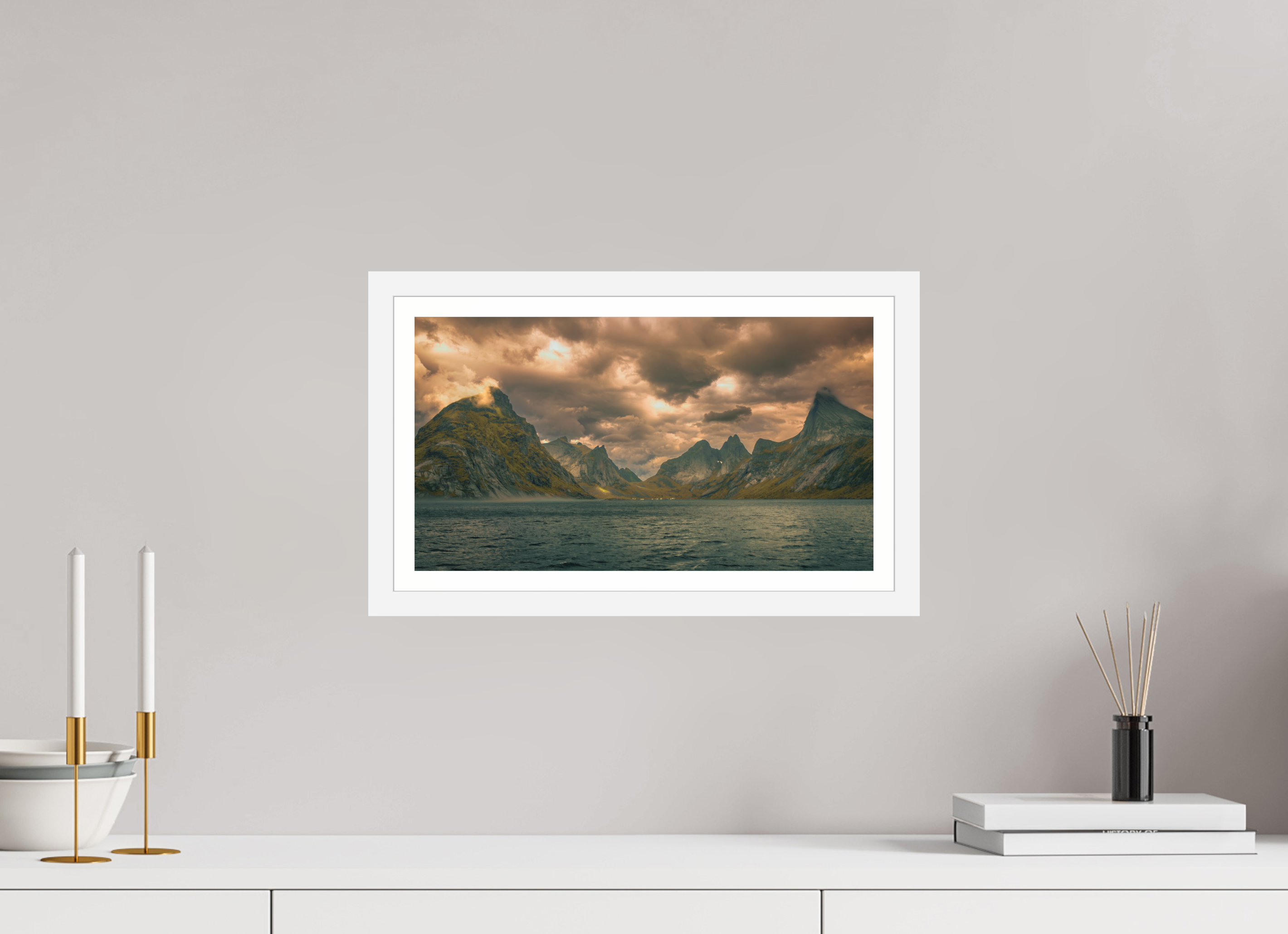 16 x 9″, S+M White Frame + Border CHESS PIECES FOR THE COSMOS