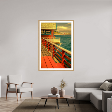 40 x 60″, Exhibition Oak Frame + Border GONE FISHING