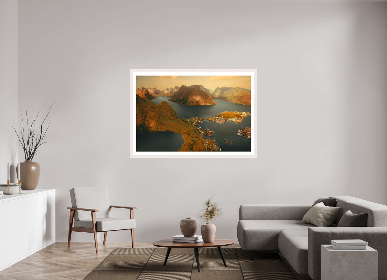 60 x 40″, Exhibition White Maple Frame + Border VIEW FROM THE GODS