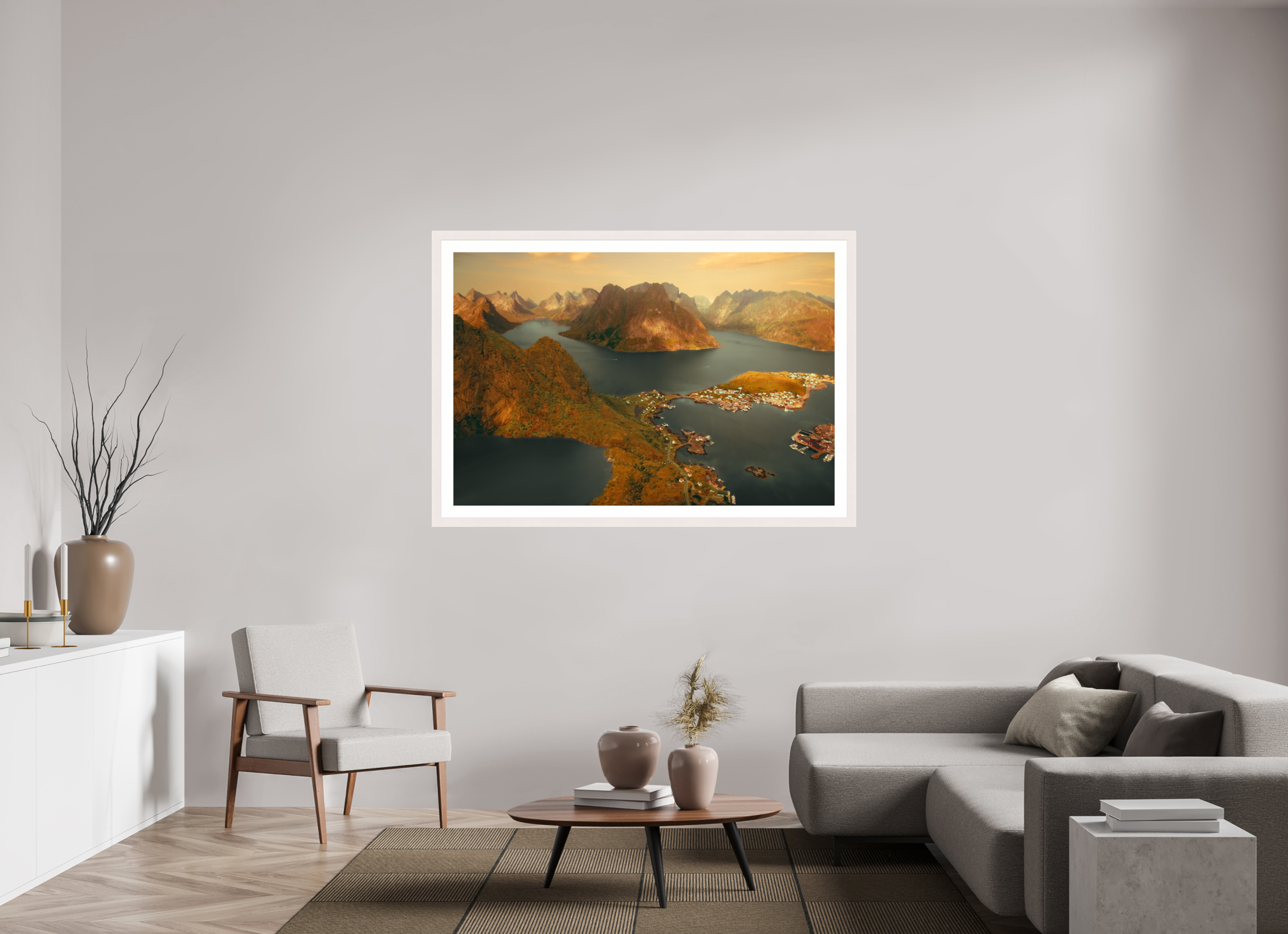 60 x 40″, Exhibition White Maple Frame + Border VIEW FROM THE GODS