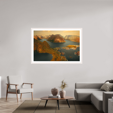 60 x 40″, Exhibition White Maple Frame + Border VIEW FROM THE GODS