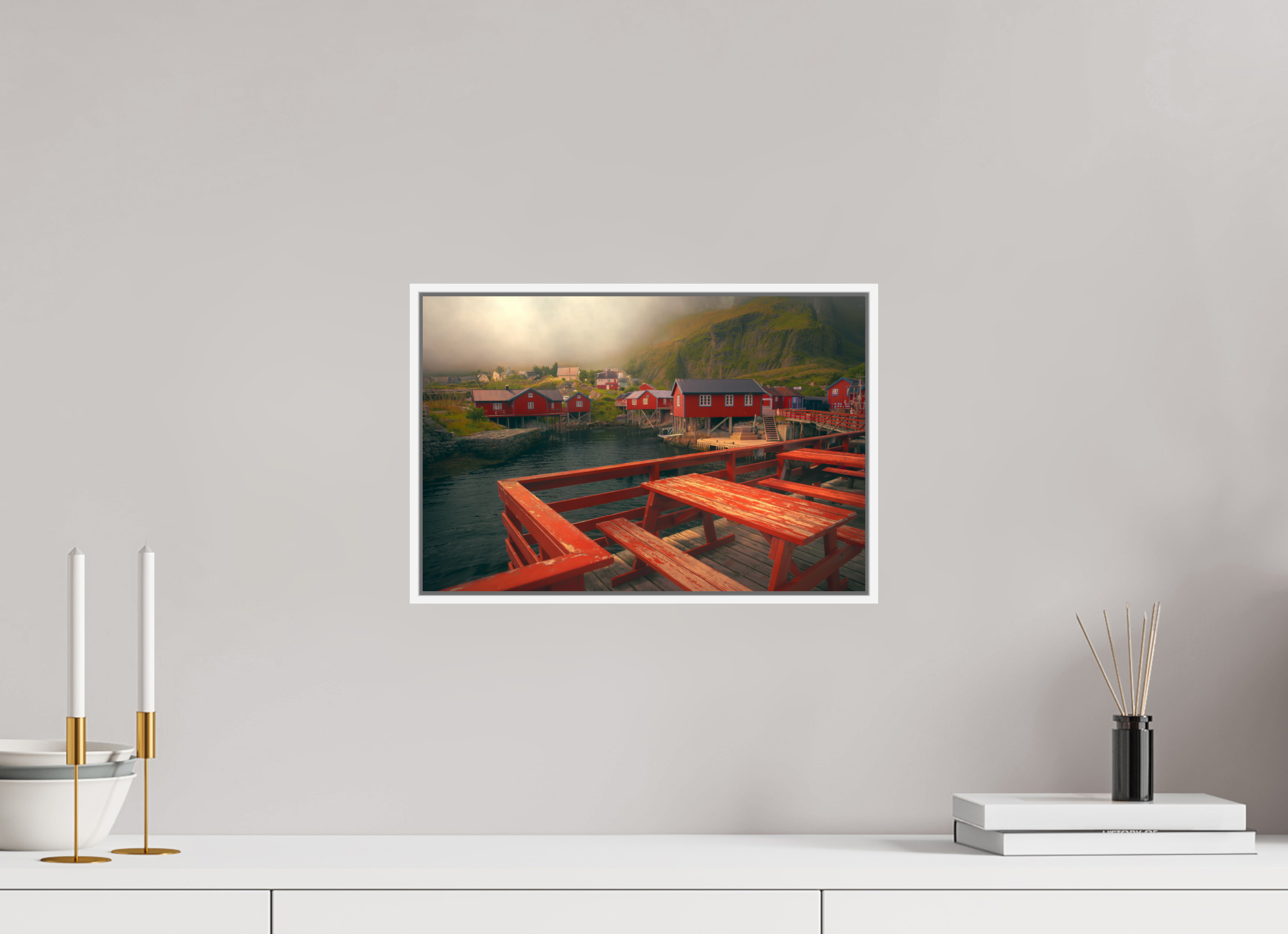 15 x 10″, S+M White Floater Frame TABLE FOR TWO