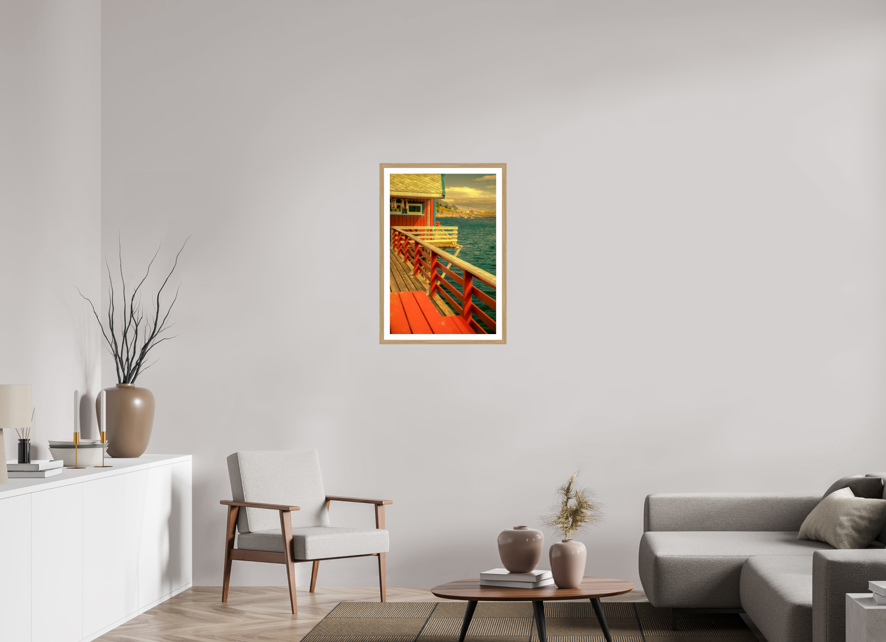 20 x 30″, L+XL Oak Frame + Border GONE FISHING